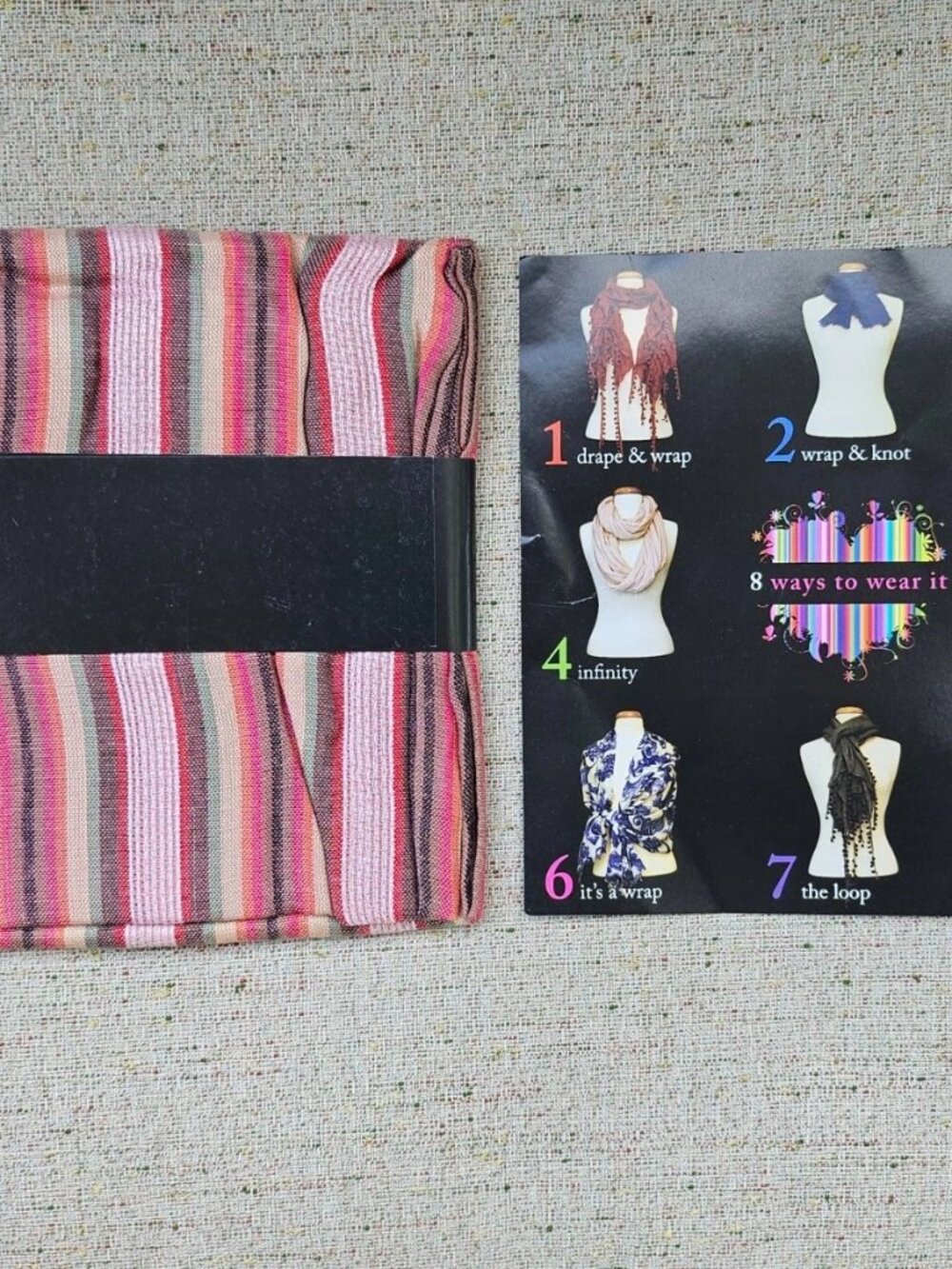 Wrapsody in Hues Women Scarf Multi Color Stripes Multi Style Scarf One Size NWT - Picture 2 of 10